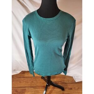 Peruvian Connection Womens Green Ribbed 100% Pima Cotton Long Sleeve Shirt Top S